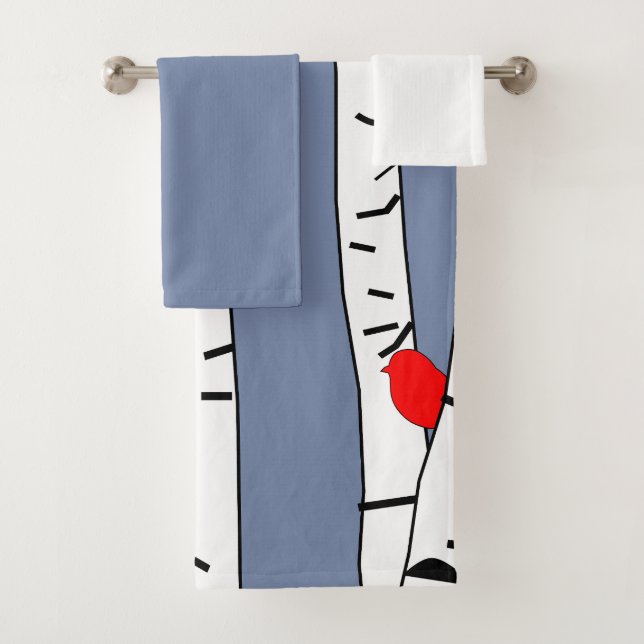 Birches and Birds Bath Towel Set (Insitu)