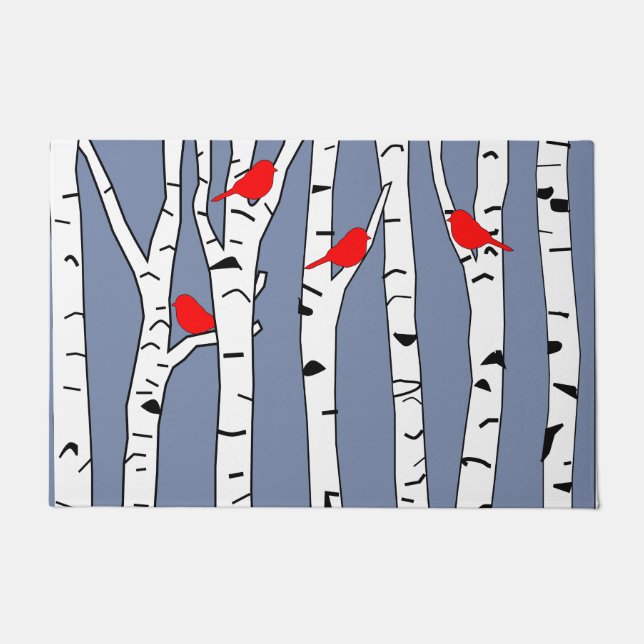 Birches and Birds Doormat (Front)