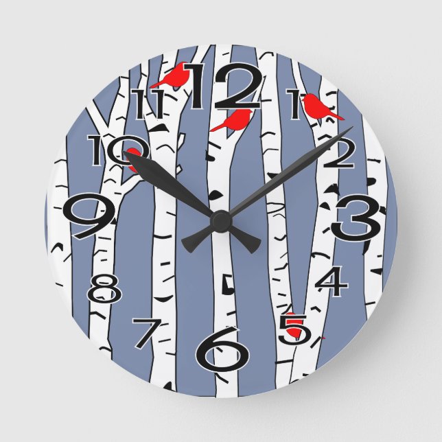 Birches and Birds Round Clock (Front)