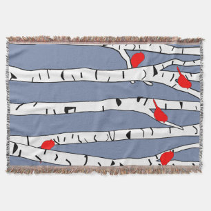 Birches and Birds Throw Blanket