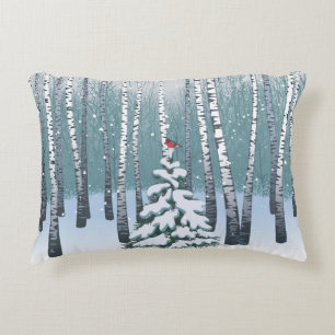 Birches In The Winter Forest Accent Pillow