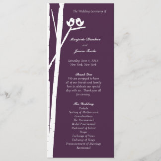 Birchtree Birds Wedding Program Purple