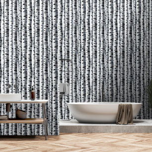 Birchwoods tree pattern black white seamless art wallpaper