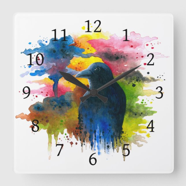Bird 71 Crow Raven Square Wall Clock (Front)
