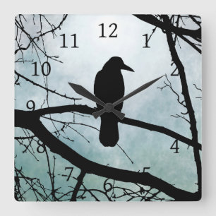 bird 77 Crow Raven Square Wall Clock