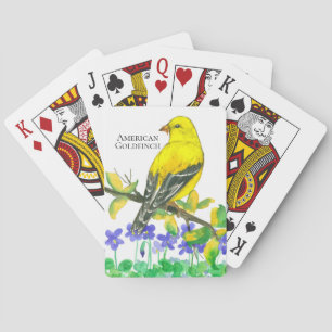 Bird American Goldfinch Purple Violets Playing Cards