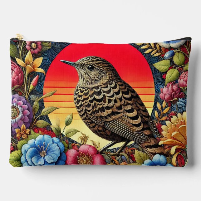 Bird Amid Colourful Flowers Accessory Pouch (Front)