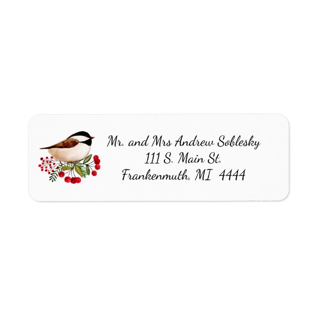 Bird and Berries Christmas Return Address Label (Front)