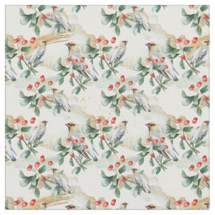 Bird and Berries Watercolor Nature  Christmas Fabric