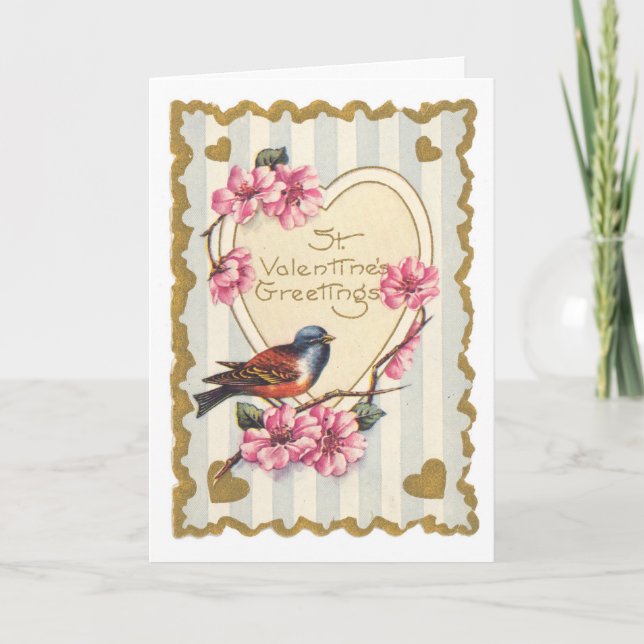 Bird and Bloom St Valentine's Greetings Holiday Card (Front)