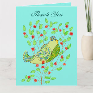 Bird And Blossom Thank You Card
