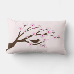 Bird and Cherry Blossoms Lumbar Pillow