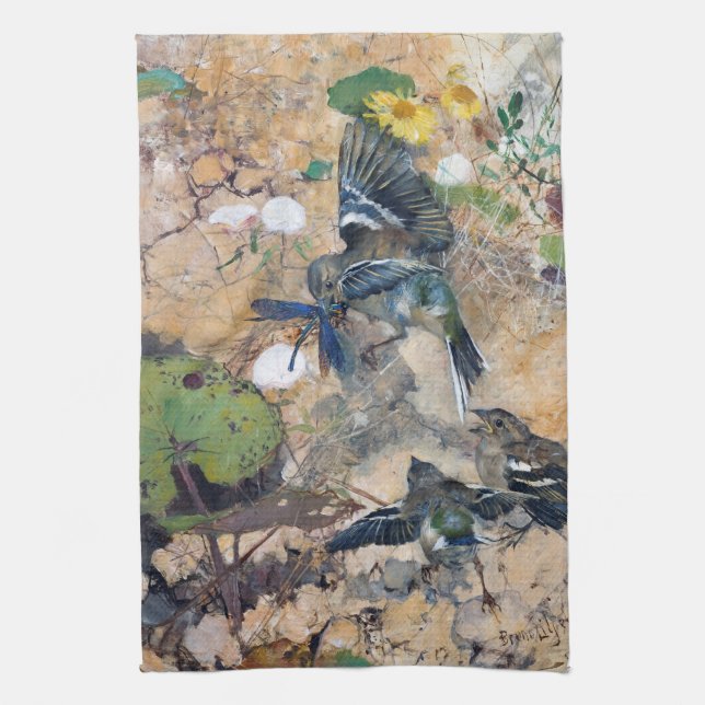 Bird and Dragonfly, Bruno Liljefors Kitchen Towel (Vertical)