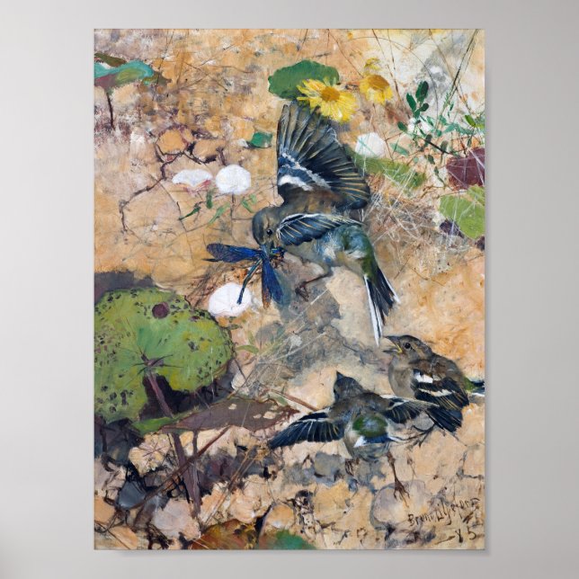 Bird and Dragonfly, Bruno Liljefors Poster (Front)