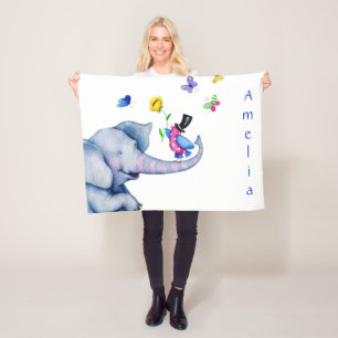 Bird And Elephant Cartoon Fleece Blanket
