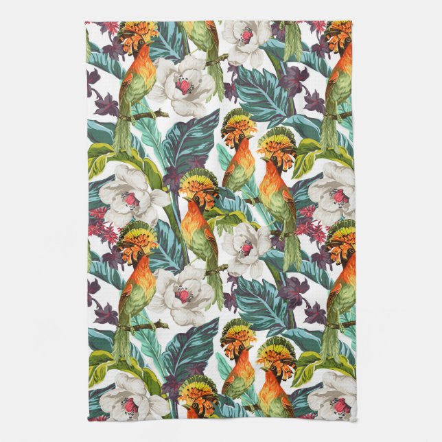 Bird And Exotic Flower Pattern Kitchen Towel (Vertical)