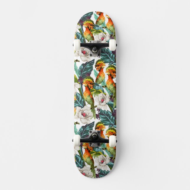 Bird And Exotic Flower Pattern Skateboard (Front)