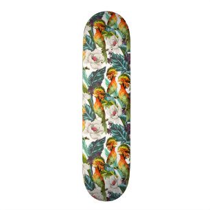 Bird And Exotic Flower Pattern Skateboard