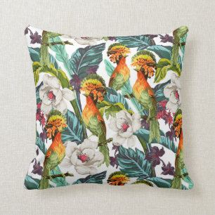 Bird And Exotic Flower Pattern Throw Pillow
