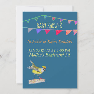 Bird and Flags  Blue Baby Shower Invitation