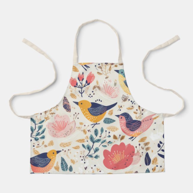 Bird and Floral Pattern Apron For Children (Front)