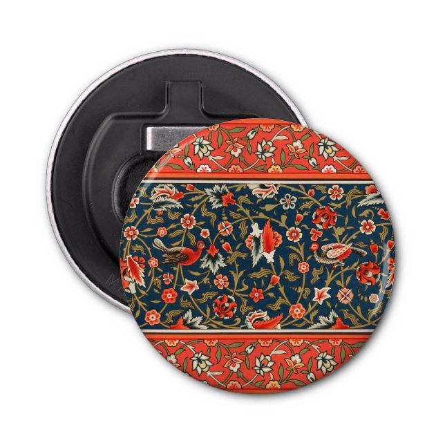 Bird and Flower Persian Blue Red Pattern Bottle Opener (Front)