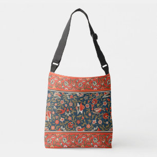 Bird and Flower Persian Blue Red Pattern Crossbody Bag