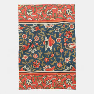 Bird and Flower Persian Blue Red Pattern Kitchen Towel
