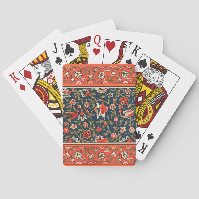 Bird and Flower Persian Blue Red Pattern Playing Cards (Back)