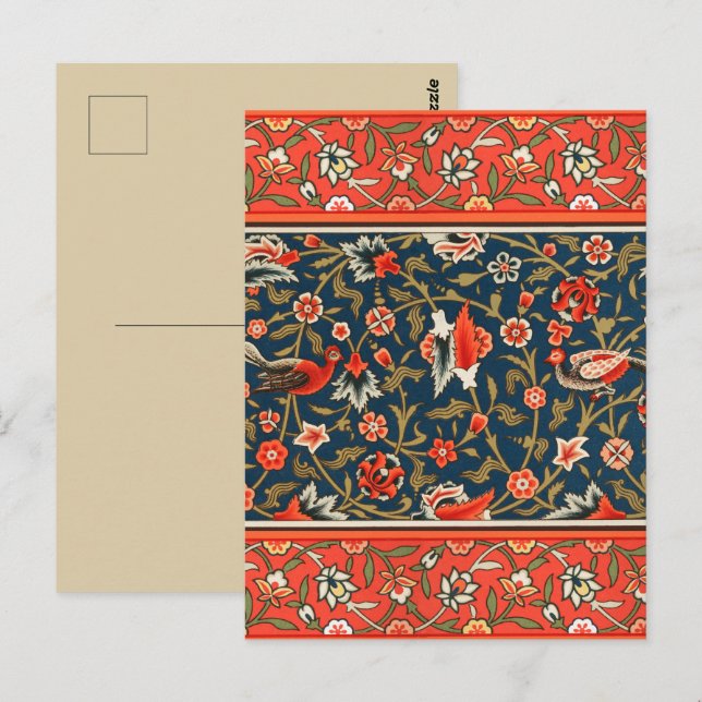 Bird and Flower Persian Blue Red Pattern Postcard (Front/Back)