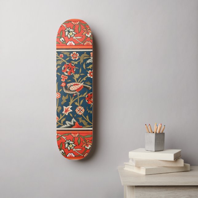 Bird and Flower Persian Blue Red Pattern Skateboard (Wall Art)