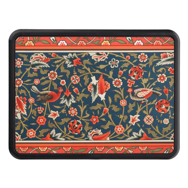 Bird and Flower Persian Blue Red Pattern Trailer Hitch Cover (Front)