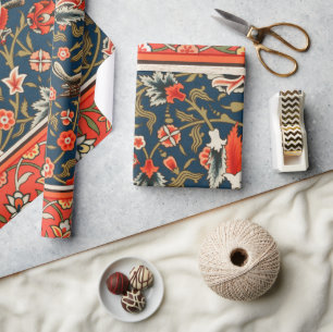 Bird and Flower Persian Blue Red Pattern Wrapping Paper