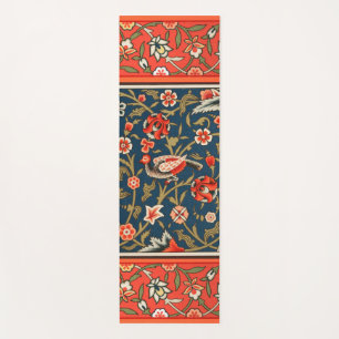 Bird and Flower Persian Blue Red Pattern Yoga Mat