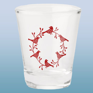 Bird and Flower Scandinavian Wreath Shot Glass