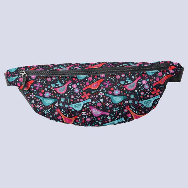 Bird and Flower Watercolor Fanny Pack (Bird and flower watercolor dark fanny pack)