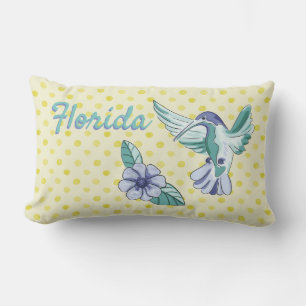 Bird And Flower Yellow Polka Dots Florida Lumbar Pillow