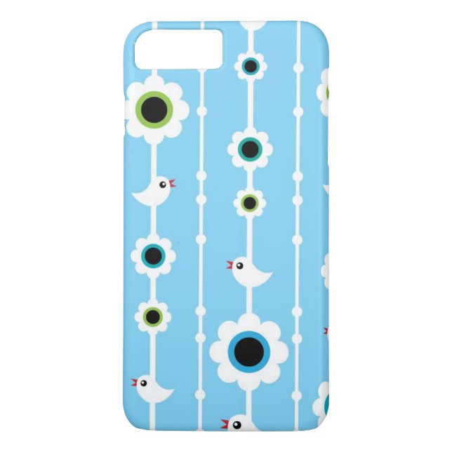 bird and flowers blue pattern Case-Mate iPhone case (Back)
