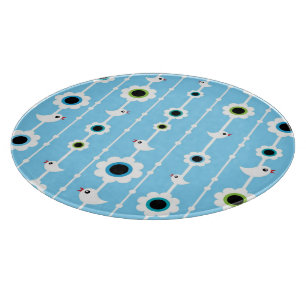 bird and flowers blue pattern cutting board
