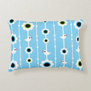 bird and flowers blue pattern decorative pillow