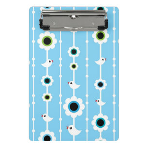 bird and flowers blue pattern mini clipboard