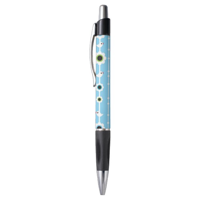 bird and flowers blue pattern pen (Top (Vertical))