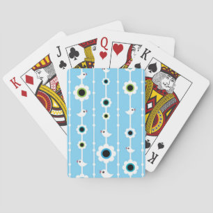 bird and flowers blue pattern playing cards