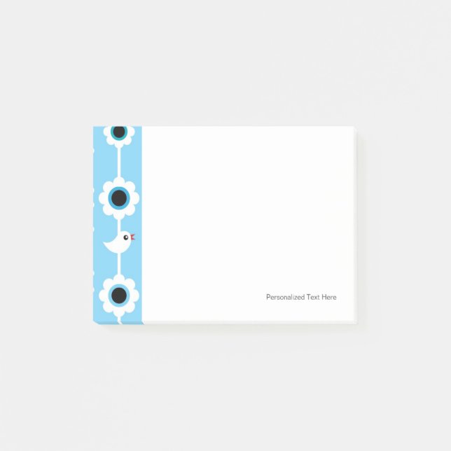 bird and flowers blue pattern post-it notes (Front)