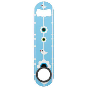 bird and flowers blue pattern speed bottle opener
