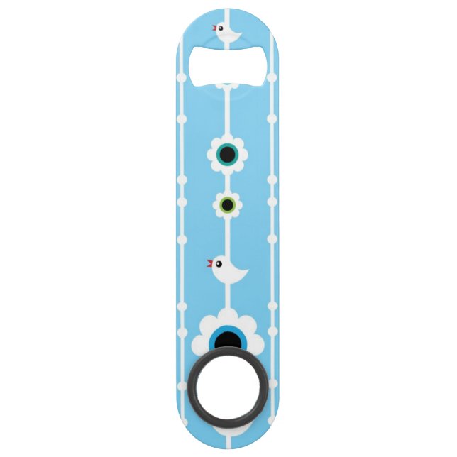 bird and flowers blue pattern speed bottle opener (Front)