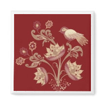 Bird and flowers on red square magnet