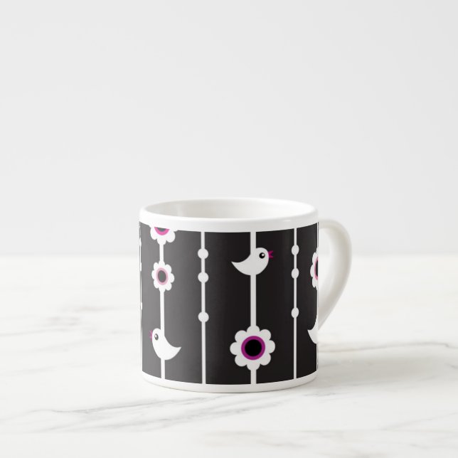 bird and flowers pattern espresso cup (Front Right)