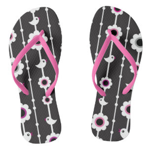 bird and flowers pattern flip flops