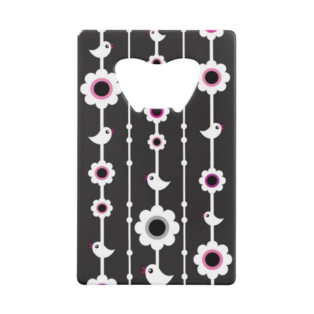 bird and flowers pattern wallet bottle opener (Front)